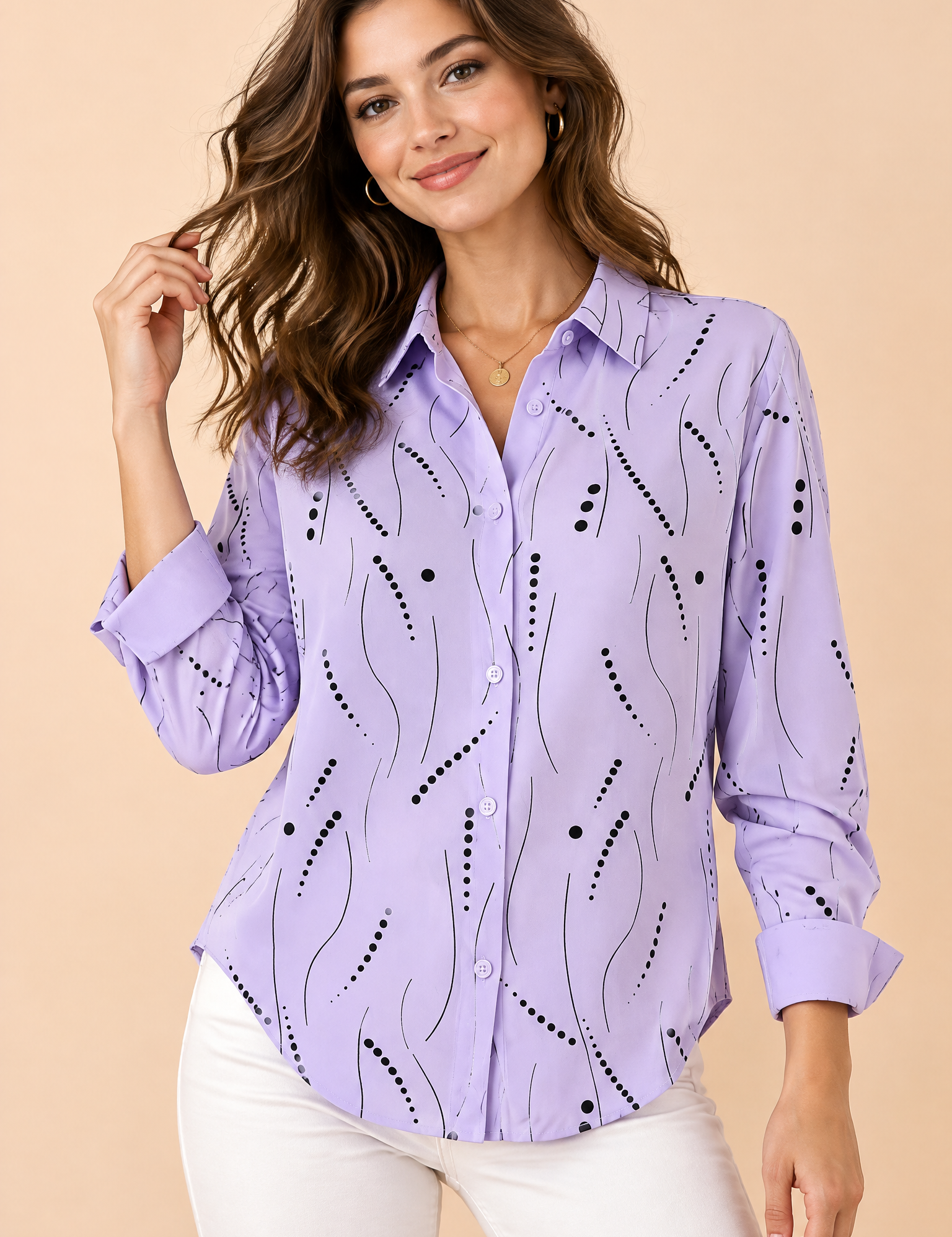 Chemise oversize lavande à imprimé cachemire | Vue de face | Lounelle Paris