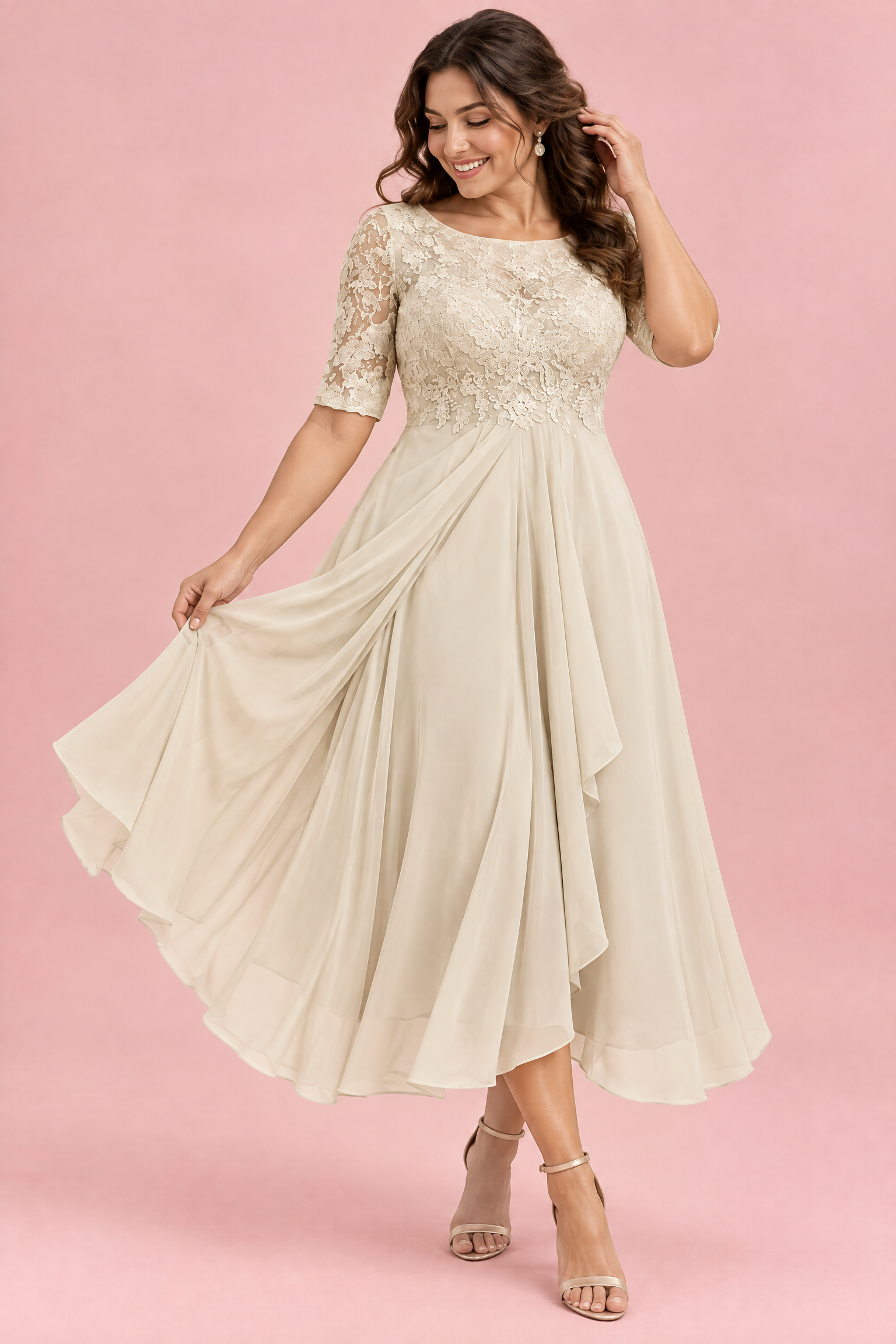 Robe en mousseline à corsage brodé ivoire | Porté sur une autre silhouette | Lounelle Paris