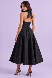 Robe midi noire en dentelle à décolleté plongeant | Vue de dos | Lounelle Paris