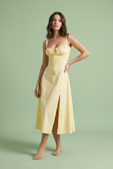 Light Yellow A-Line Square-Neck Midi Dress