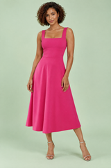 Hot Pink A-Line Spaghetti-Strap Midi Dress