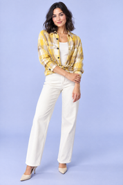 Chemise oversize boutonnée à carreaux jaune | Vue de face | Lounelle Paris