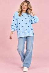 Blue Oversized Polka Dot Sweatshirt