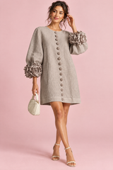 Grey Shift Dress with Ruffle Sleeves