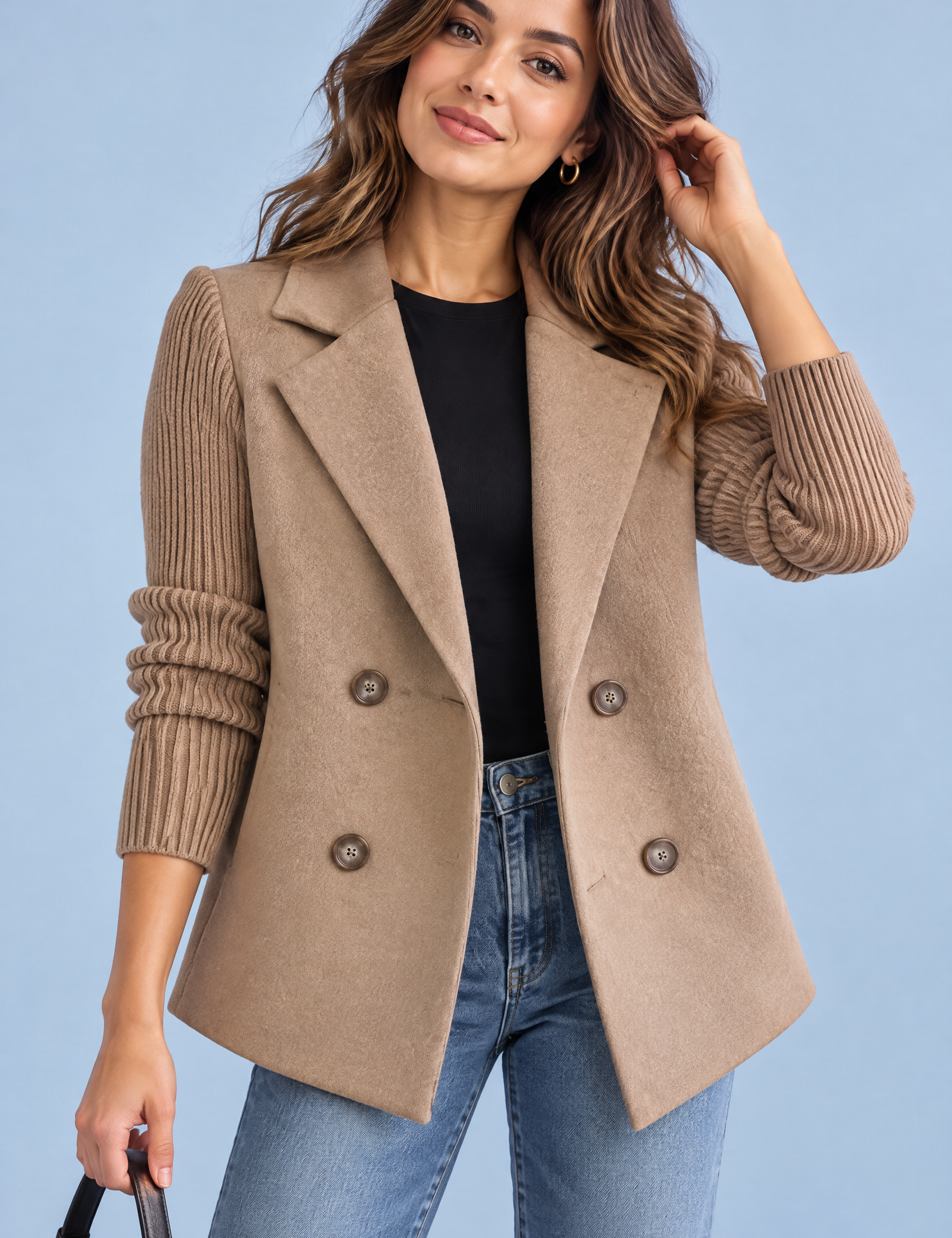 Blazer marron croisé à revers | Vue de face | Lounelle Paris