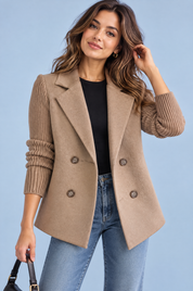 Blazer marron croisé à revers | Vue de face | Lounelle Paris