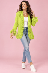 Lime Green Fringe Trim Cardigan