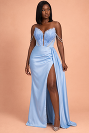 Robe longue bustier froncée bleu ciel | Porté sur une autre silhouette | Lounelle Paris
