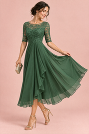 Robe en mousseline à corsage brodé vert forêt | Vue de dos | Lounelle Paris