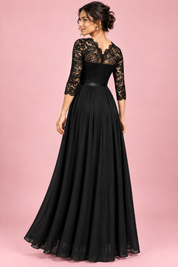 Robe longue noire à empiècement en dentelle | Vue de dos | Lounelle Paris