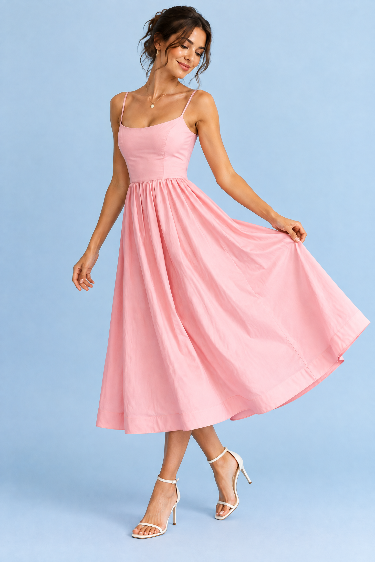 Robe midi rose plissée évasée | Vue de dos | Lounelle Paris
