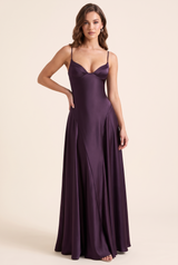 V-Neck Satin Maxi Dress Dark Purple