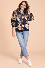 Sea Blue Floral Fitted Bomber Jacket