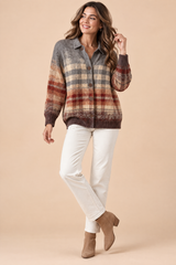 Plaid Collared Brown Cardigan