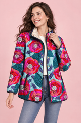 Turquoise Quilted High-Neck Jacket