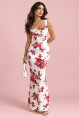 White floral maxi dress with square neckline