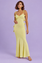 Flower Appliqué Yellow Maxi Dress