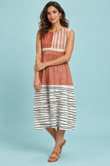 Coral Sleeveless Striped Dress