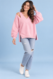 Top rose à épaules dénudées et col V | Vue de face | Lounelle Paris