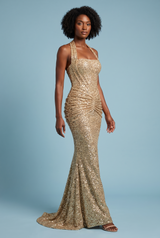 Gold Sequin Halter Dress