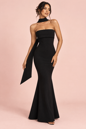 Robe longue noire bustier bandeau à coupe sirène | Vue de face | Lounelle Paris