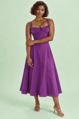 Purple A-Line Square-Neck Midi Dress