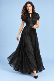 Robe longue noire à volants | Vue en mouvement | Lounelle Paris