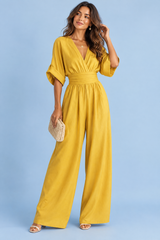 Yellow V-Neck Wide-Leg Jumpsuit