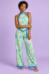 Mint Green Floral Halter-Neck Asymmetric Playsuit