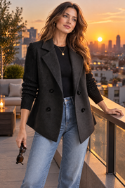 Blazer noir croisé à revers | Deuxième photo lifestyle | Lounelle Paris
