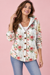Off White Floral Hooded Cardigan