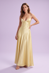V-Neck Satin Maxi Dress Pale Yellow