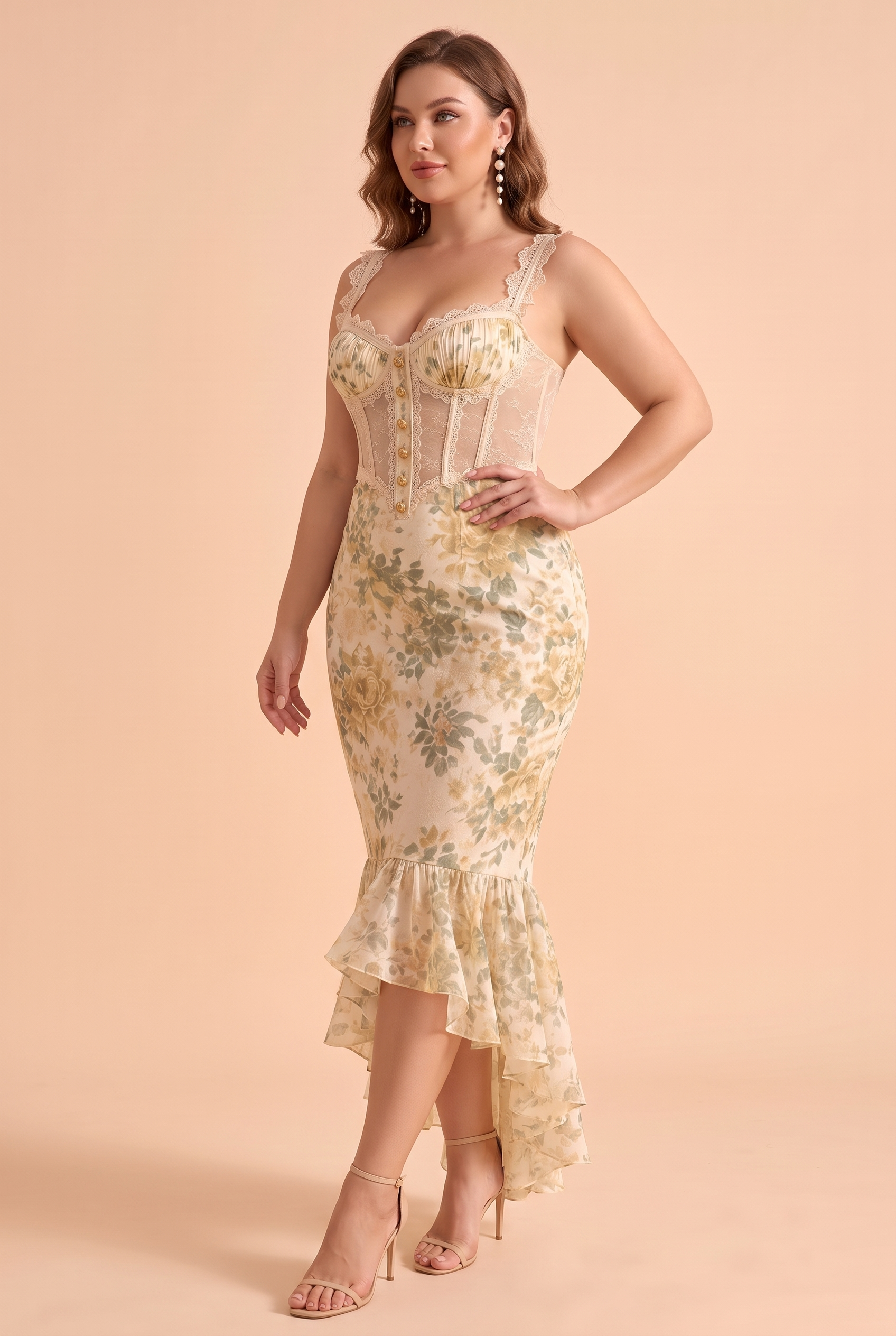 Robe corset blanche à fleurs | Porté sur une silhouette plus ronde | Lounelle Paris