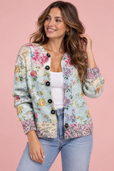 Blue Floral Buttoned Cardigan