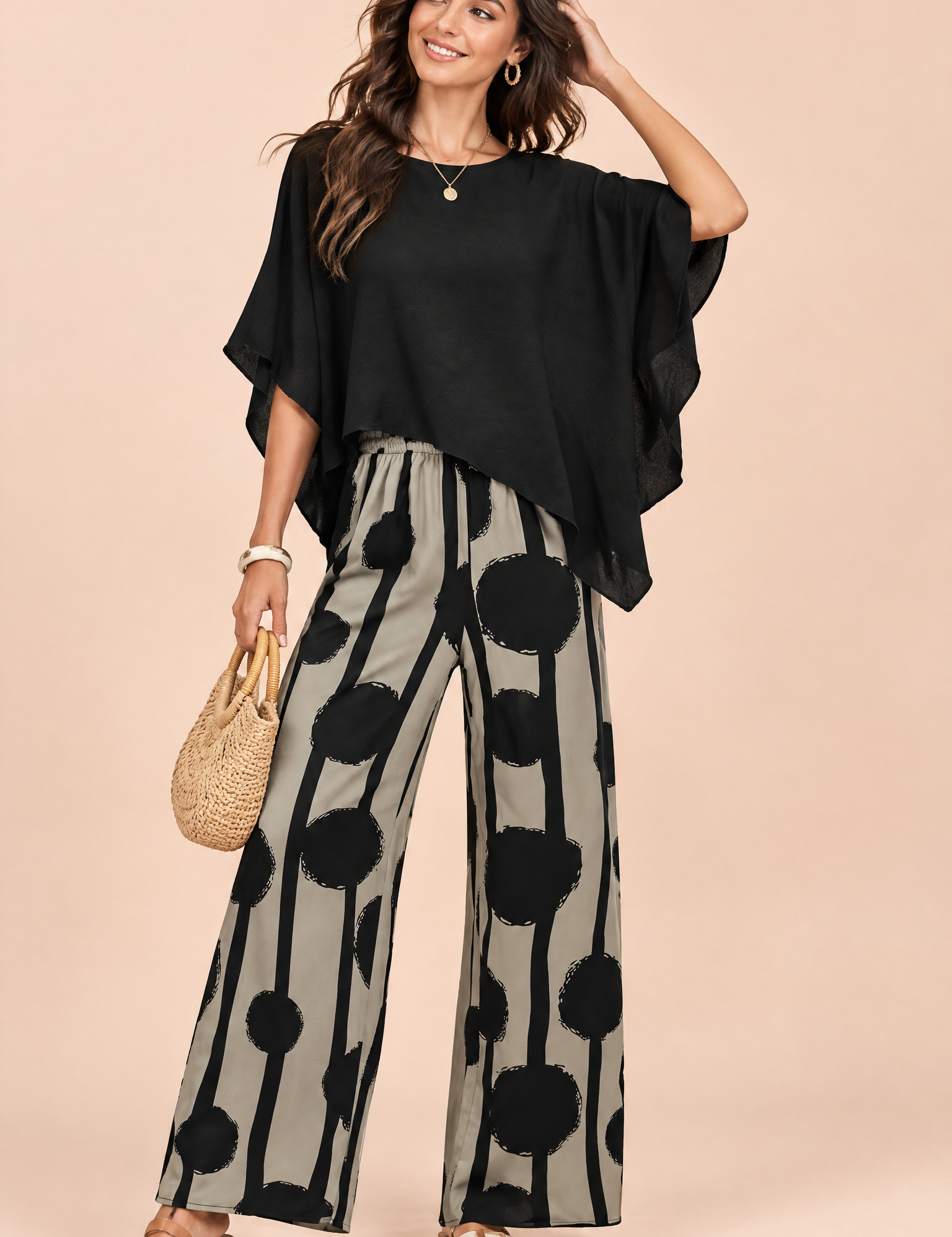 Ensemble pantalon noir à pois | Vue de face | Lounelle Paris