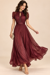Burgundy Pleated Maxi Dress