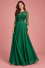Green Lace Panel Maxi Dress