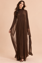 Brown Backless Dress with Cape