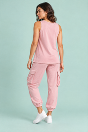 Ensemble deux pièces fluide avec débardeur et pantalon – rose | Vue de dos | Lounelle Paris