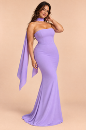 Robe longue violette bustier bandeau à coupe sirène | Porté sur une autre silhouette | Lounelle Paris