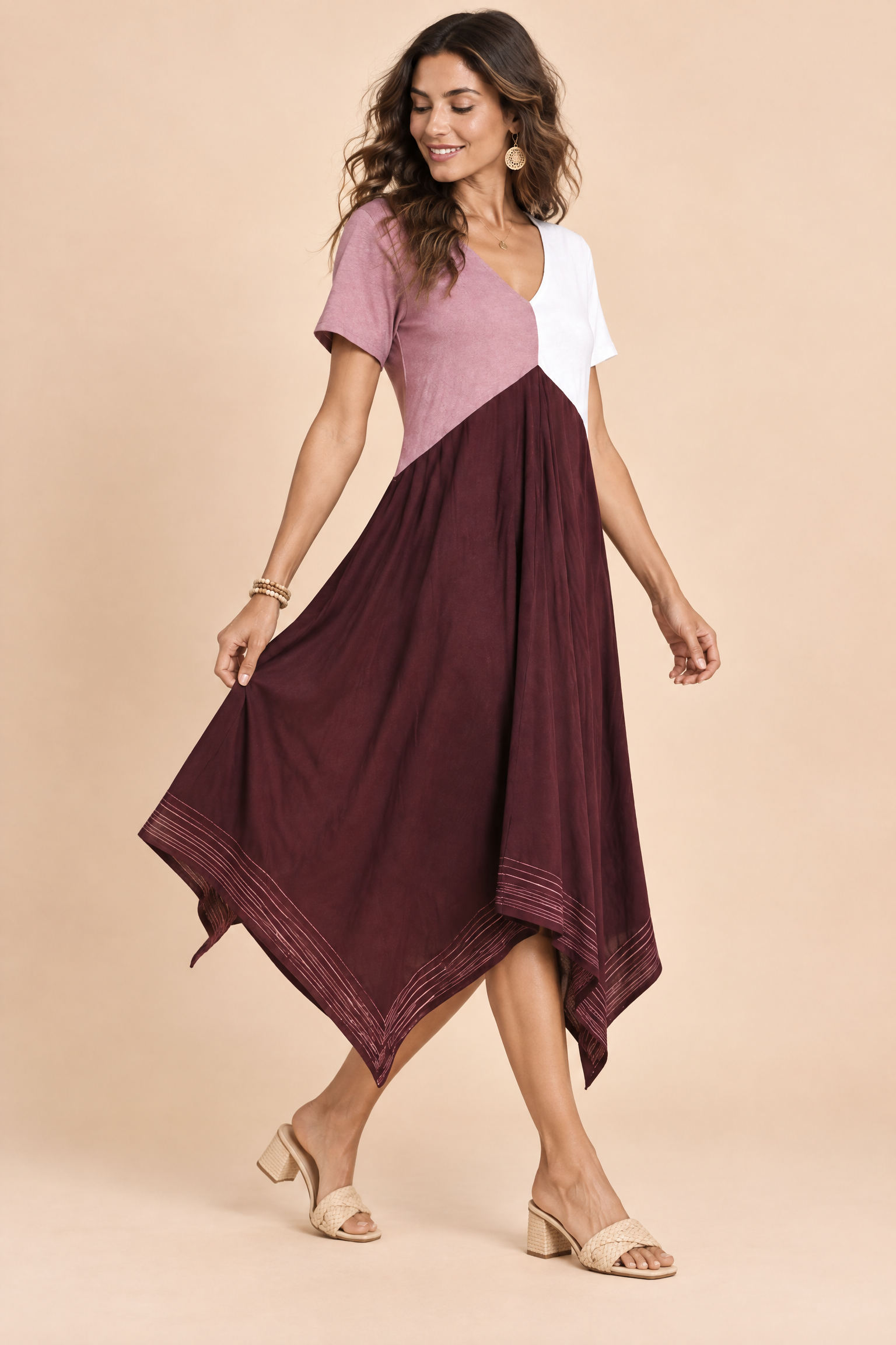 Robe midi bordeaux asymétrique à col V | Vue de dos | Lounelle Paris