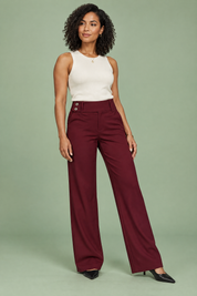 Pantalon bordeaux large à taille basse | Vue de face | Lounelle Paris