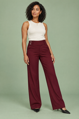 Burgundy Wide-Leg Low-Rise Trousers