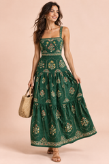 Forest Green Floral Tiered Maxi Dress