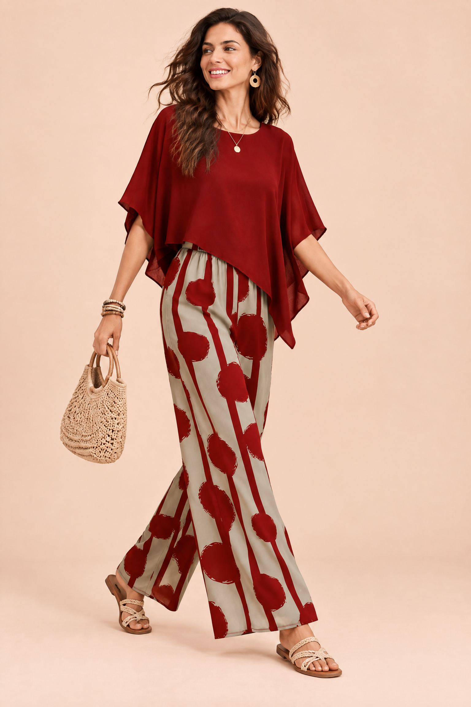 Ensemble pantalon rouge à pois | Vue en mouvement | Lounelle Paris