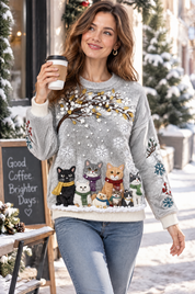 Pull oversize gris à motif chat | Photo lifestyle | Lounelle Paris