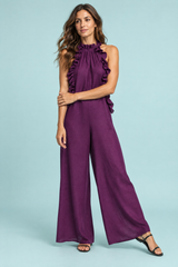Purple Maxi Ruffle Halter Dress