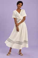 Off White V-Neck Wrap Dress