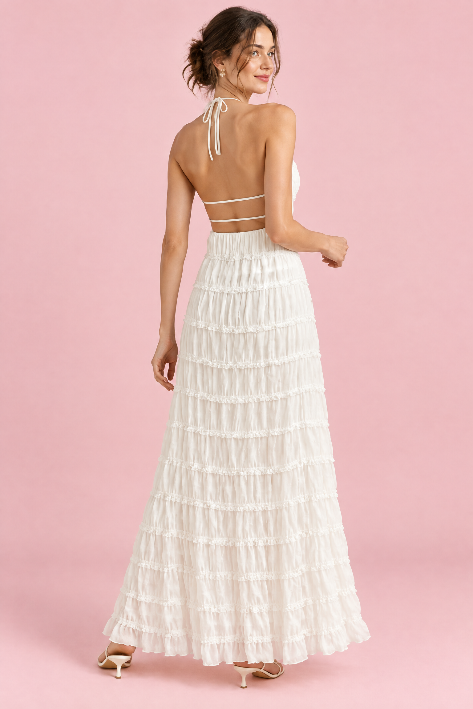 Robe longue plissée blanche | Vue de dos | Lounelle Paris