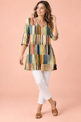 Striped V-Neck Tunic Beige